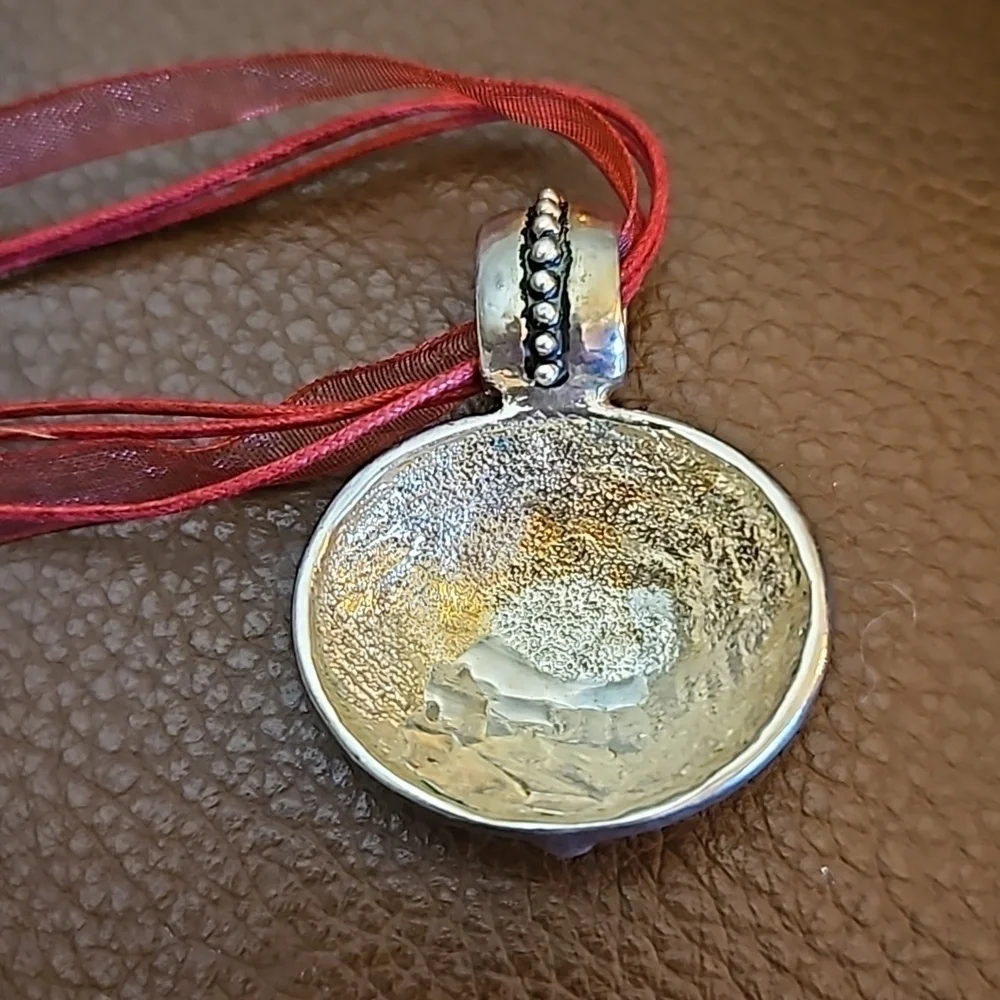 Vintage Floral Oval Castlecore Pendant Maroon Ribbon Necklace